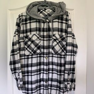 H&M Divided Women’s 12 Black & White Plaid Hooded Cotton Blend Shacket
